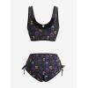 ROSE GAL Women Plus Size Gothic Bikini Sets Skull Stars Print Two Piece Bathing Suits Lace-up Swimwear(Black)
