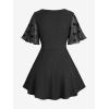 ROSE GAL Women Plus Size Gothic Blouse Skulls Mesh Flocking Flutter Sleeves Lace Up Crinkle Textured Goth Swing Top(Black)