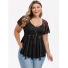 ROSE GAL Women Plus Size Gothic Blouse Skulls Mesh Flocking Flutter Sleeves Lace Up Crinkle Textured Goth Swing Top(Black)
