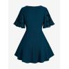 ROSE GAL Women Plus Size Gothic Blouse Skulls Mesh Flocking Flutter Sleeves Lace Up Crinkle Textured Goth Swing Top(Deep Green)