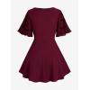 ROSE GAL Women Plus Size Gothic Blouse Skulls Mesh Flocking Flutter Sleeves Lace Up Crinkle Textured Goth Swing Top(Red)