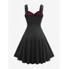 ROSE GAL Women Plus Size Gothic Cross Mesh Overlay Lace Panel Ruffles Midi Dress Vinatge Goth Dress(Black_1)