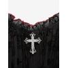 ROSE GAL Women Plus Size Gothic Cross Mesh Overlay Lace Panel Ruffles Midi Dress Vinatge Goth Dress(Black_1)