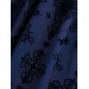 ROSE GAL Women Plus Size Gothic Cross Mesh Overlay Lace Panel Ruffles Midi Dress Vinatge Goth Dress(Blue_1)