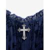ROSE GAL Women Plus Size Gothic Cross Mesh Overlay Lace Panel Ruffles Midi Dress Vinatge Goth Dress(Blue_1)