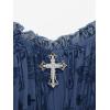 ROSE GAL Women Plus Size Gothic Cross Mesh Overlay Lace Panel Ruffles Midi Dress Vinatge Goth Dress(Blue_3)
