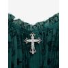 ROSE GAL Women Plus Size Gothic Cross Mesh Overlay Lace Panel Ruffles Midi Dress Vinatge Goth Dress(Green_1)