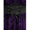 ROSE GAL Women Plus Size Gothic Cross Mesh Overlay Lace Panel Ruffles Midi Dress Vinatge Goth Dress(Purple_1)