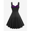 ROSE GAL Women Plus Size Gothic Cross Mesh Overlay Lace Panel Ruffles Midi Dress Vinatge Goth Dress(Purple_1)