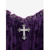 ROSE GAL Women Plus Size Gothic Cross Mesh Overlay Lace Panel Ruffles Midi Dress Vinatge Goth Dress(Purple_1)