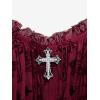 ROSE GAL Women Plus Size Gothic Cross Mesh Overlay Lace Panel Ruffles Midi Dress Vinatge Goth Dress(Red_1)