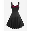 ROSE GAL Women Plus Size Gothic Cross Mesh Overlay Lace Panel Ruffles Midi Dress Vinatge Goth Dress(Red_1)