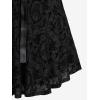 ROSE GAL Women Plus Size Gothic Lace-up PU Leather Patchwork Flocking Midi Dress Buckles Lace Trim Vintage Goth Midi Dress(Black_1)