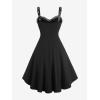 ROSE GAL Women Plus Size Gothic Lace-up PU Leather Patchwork Flocking Midi Dress Buckles Lace Trim Vintage Goth Midi Dress(Green_1)