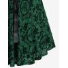 ROSE GAL Women Plus Size Gothic Lace-up PU Leather Patchwork Flocking Midi Dress Buckles Lace Trim Vintage Goth Midi Dress(Green_1)