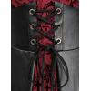 ROSE GAL Women Plus Size Gothic Lace-up PU Leather Patchwork Flocking Midi Dress Buckles Lace Trim Vintage Goth Midi Dress(Red_2)