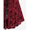 ROSE GAL Women Plus Size Gothic Lace-up PU Leather Patchwork Flocking Midi Dress Buckles Lace Trim Vintage Goth Midi Dress(Red_2)