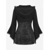ROSE GAL Women Plus Size Gothic Punk Lace Panel Bell Sleeves Chains Hooded Strug and Textured Tank Top Set(Black_1)