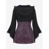 ROSE GAL Women Plus Size Gothic Punk Lace Panel Bell Sleeves Chains Hooded Strug and Textured Tank Top Set(Black_3)