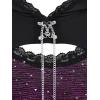 ROSE GAL Women Plus Size Gothic Punk Lace Panel Bell Sleeves Chains Hooded Strug and Textured Tank Top Set(Black_3)