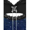 ROSE GAL Women Plus Size Gothic Punk Lace Panel Bell Sleeves Chains Hooded Strug and Textured Tank Top Set(Blue_1)