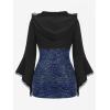 ROSE GAL Women Plus Size Gothic Punk Lace Panel Bell Sleeves Chains Hooded Strug and Textured Tank Top Set(Blue_1)