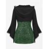 ROSE GAL Women Plus Size Gothic Punk Lace Panel Bell Sleeves Chains Hooded Strug and Textured Tank Top Set(Green_1)