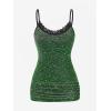 ROSE GAL Women Plus Size Gothic Punk Lace Panel Bell Sleeves Chains Hooded Strug and Textured Tank Top Set(Green_1)