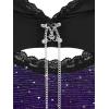 ROSE GAL Women Plus Size Gothic Punk Lace Panel Bell Sleeves Chains Hooded Strug and Textured Tank Top Set(Purple_1)