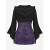 ROSE GAL Women Plus Size Gothic Punk Lace Panel Bell Sleeves Chains Hooded Strug and Textured Tank Top Set(Purple_1)