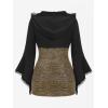 ROSE GAL Women Plus Size Gothic Punk Lace Panel Bell Sleeves Chains Hooded Strug and Textured Tank Top Set(Yellow_1)
