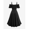 ROSE GAL Women Plus Size Gothic Steampunk Renaissance Cold Shoulder Midi Lace-up Skull Jacquard Corset Dress(Black)