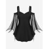 ROSE GAL Women Plus Size Gothic Top Buckle Straps Cold Shoulder Mesh Bell Sleeve Witch Halloween Costume Gothic Tee(Black_1)