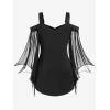 ROSE GAL Women Plus Size Gothic Top Buckle Straps Cold Shoulder Mesh Bell Sleeve Witch Halloween Costume Gothic Tee(Black_1)