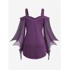 ROSE GAL Women Plus Size Gothic Top Buckle Straps Cold Shoulder Mesh Bell Sleeve Witch Halloween Costume Gothic Tee(Red_1)