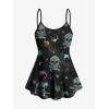 ROSE GAL Women Plus Size Gothic Tummy Control Modest Tankini Swimsuit Skulls Print Two Piece Bathing Suits(Blue)