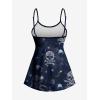 ROSE GAL Women Plus Size Gothic Tummy Control Modest Tankini Swimsuit Skulls Print Two Piece Bathing Suits(Blue_1)