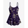 ROSE GAL Women Plus Size Gothic Tummy Control Modest Tankini Swimsuit Skulls Print Two Piece Bathing Suits(Deep Purple)