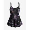 ROSE GAL Women Plus Size Gothic Tummy Control Modest Tankini Swimsuit Skulls Print Two Piece Bathing Suits(Purple)