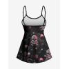 ROSE GAL Women Plus Size Gothic Tummy Control Modest Tankini Swimsuit Skulls Print Two Piece Bathing Suits(Red)