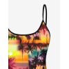 ROSE GAL Women Plus Size Hawaii Two Piece Tankini Swimsuit Set Tropic Coconut Palm Padded Swimwear(Black_1)
