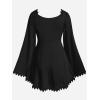 ROSE GAL Women Plus Size Lace Trim Hollow Out Cinched Flare Sleeves T-Shirt Bell Sleeves Renaissance Top(Black_1)