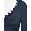 ROSE GAL Women Plus Size Lace Trim Hollow Out Cinched Flare Sleeves T-Shirt Bell Sleeves Renaissance Top(Blue_1)