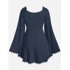 ROSE GAL Women Plus Size Lace Trim Hollow Out Cinched Flare Sleeves T-Shirt Bell Sleeves Renaissance Top(Blue_1)