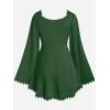 ROSE GAL Women Plus Size Lace Trim Hollow Out Cinched Flare Sleeves T-Shirt Bell Sleeves Renaissance Top(Green_1)