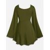 ROSE GAL Women Plus Size Lace Trim Hollow Out Cinched Flare Sleeves T-Shirt Bell Sleeves Renaissance Top(Green_2)