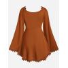 ROSE GAL Women Plus Size Lace Trim Hollow Out Cinched Flare Sleeves T-Shirt Bell Sleeves Renaissance Top(Orange_1)
