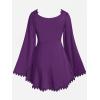 ROSE GAL Women Plus Size Lace Trim Hollow Out Cinched Flare Sleeves T-Shirt Bell Sleeves Renaissance Top(Purple_1)