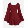ROSE GAL Women Plus Size Lace Trim Hollow Out Cinched Flare Sleeves T-Shirt Bell Sleeves Renaissance Top(Red_1)