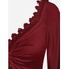 ROSE GAL Women Plus Size Lace Trim Hollow Out Cinched Flare Sleeves T-Shirt Bell Sleeves Renaissance Top(Red_1)